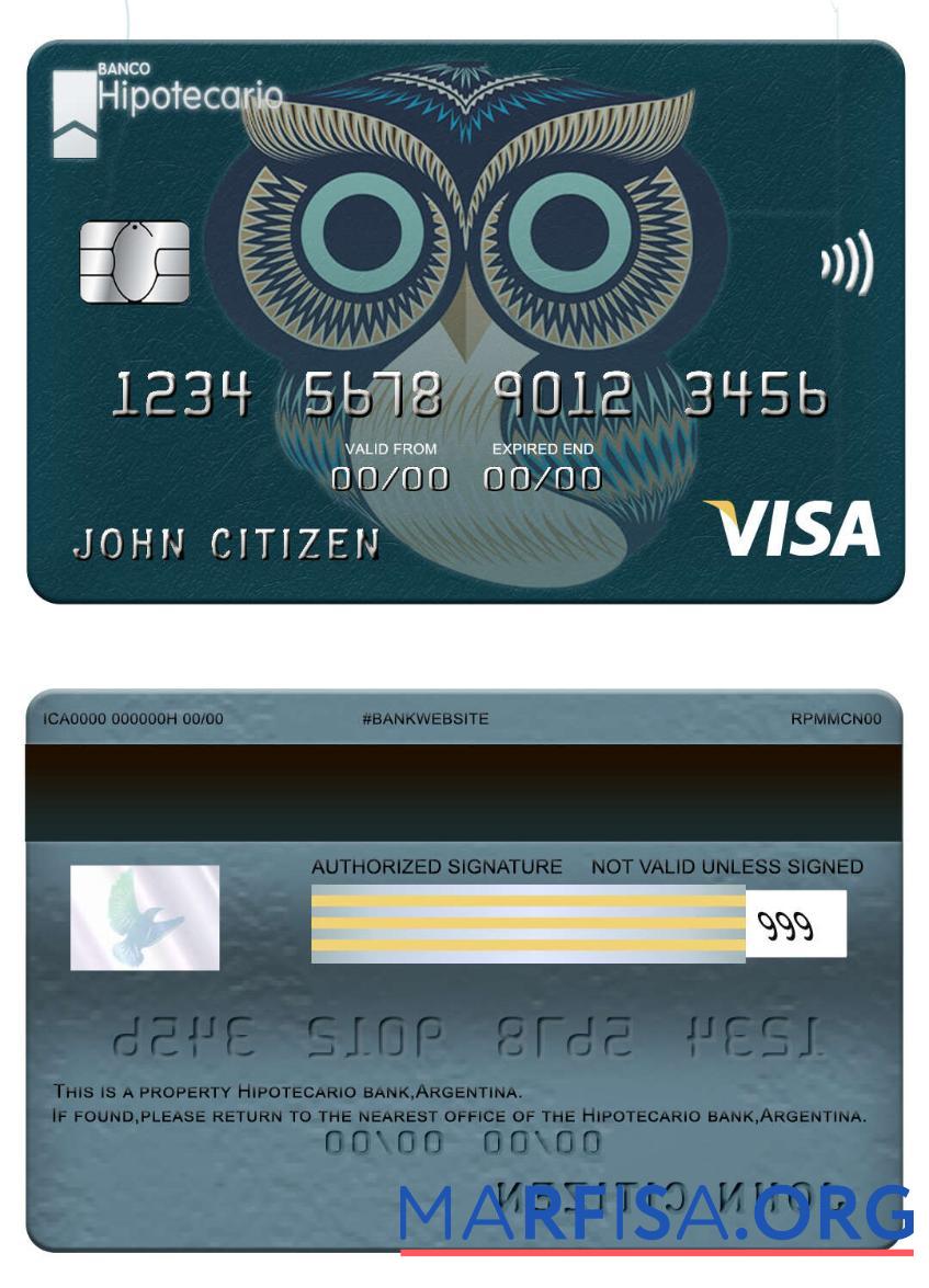 Realistic Argentina Hipotecario bank visa card sample